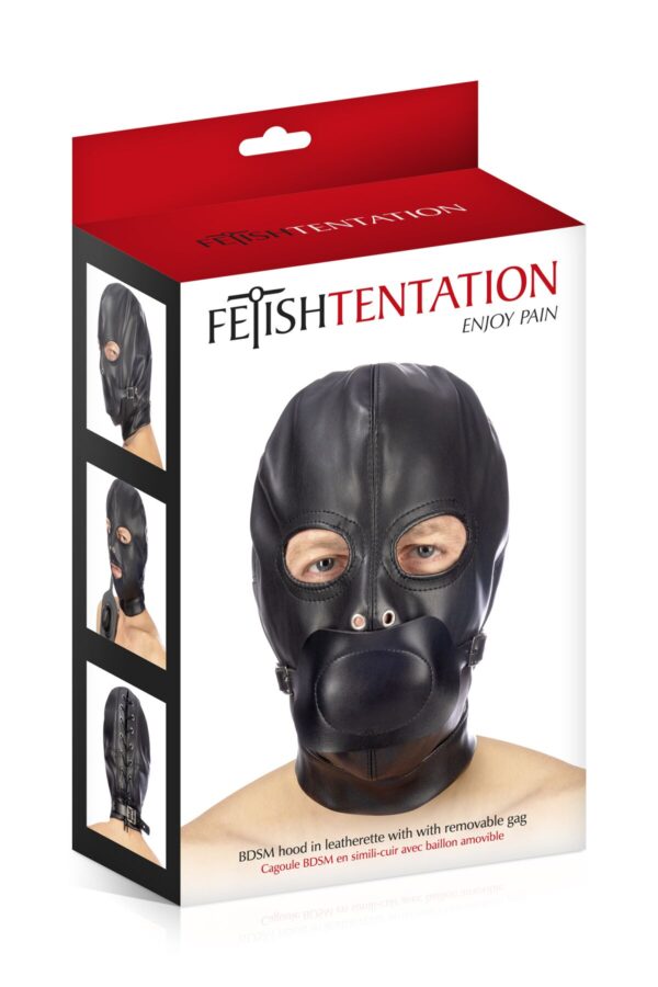 Капюшон з кляпом для БДСМ Fetish Tentation BDSM hood in leatherette with removable gag - Зображення 3