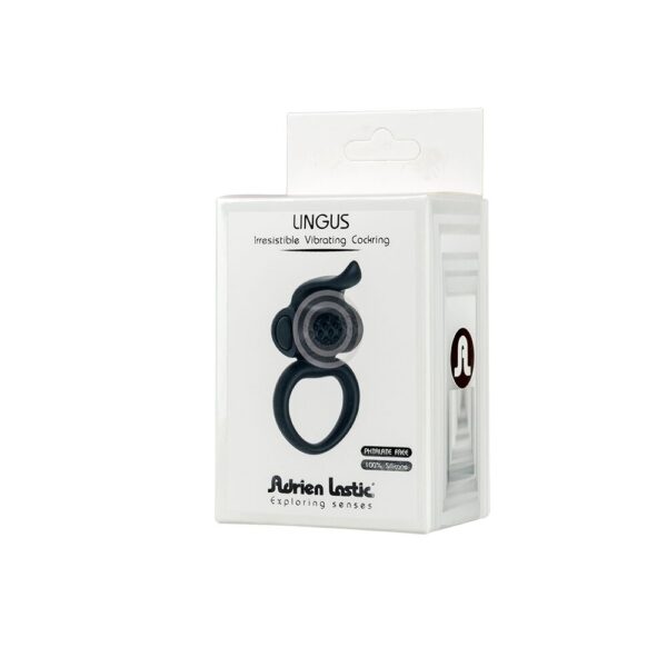 Ерекційне віброкільце Adrien Lastic Lingus Black з язичком і щіточкою для стимуляції клітора - Зображення 4