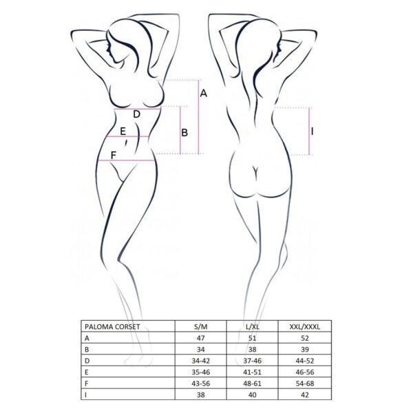 Корсет-сорочка з пажами Passion PALOMA CORSET L/XL, white, трусики, напівпрозорий - Зображення 3