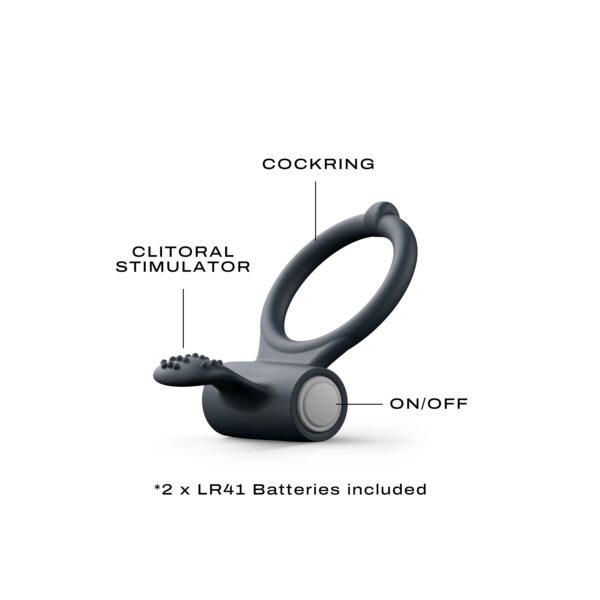 Ерекційне кільце Dorcel Power Clit Black V2 з вібрацією та язичком з щіточкою - Зображення 2