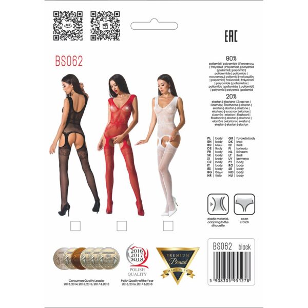 Сітчастий бодістокінг Passion BS062 One Size, White, комбінезон, імітація панчіх, відкритий доступ - Зображення 5