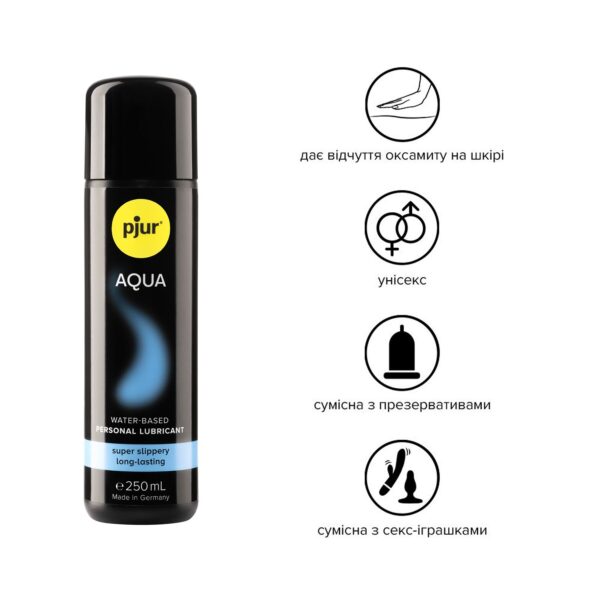 Лубрикант на водній основі pjur Aqua 250 мл, ефект оксамитової шкіри без прилипання - Зображення 2