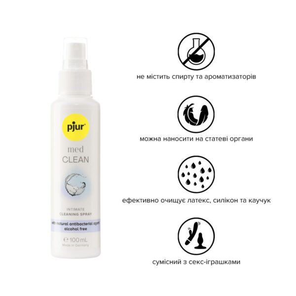 Очищувальний спрей pjur med CLEAN 100 мл для ніжної шкіри та іграшок, антибактеріальний - Зображення 2
