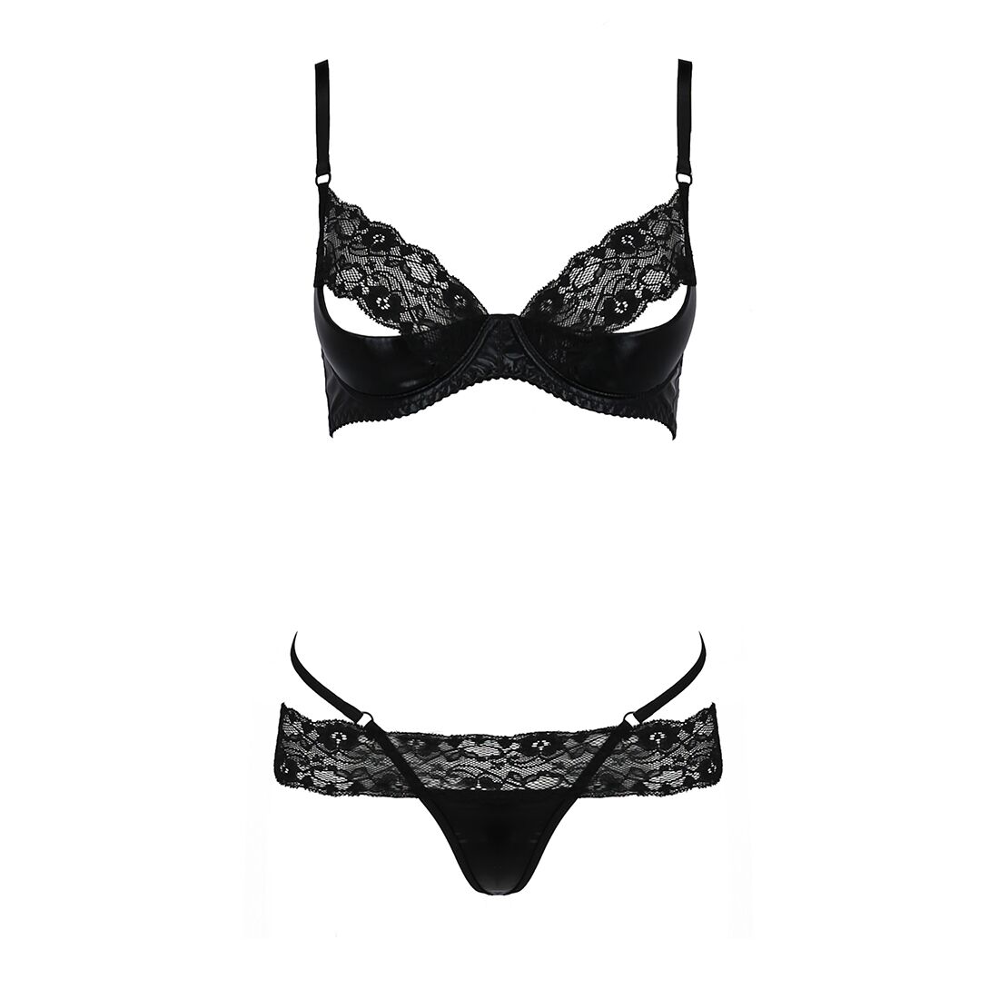 Комплект білизни Passion Exclusive NORTH SET S/M, black, ліф и трусики з елементами під латекс - Зображення 5