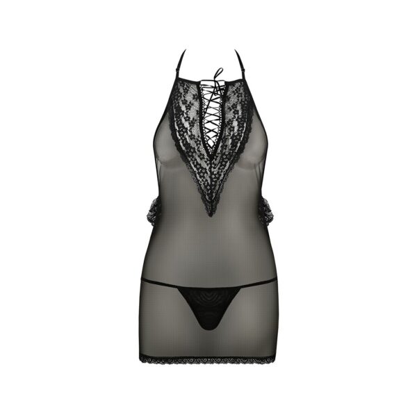 Сорочка прозора приталена Passion ERZA CHEMISE XXL/XXXL, black, трусики - Зображення 3