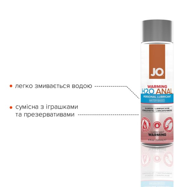 Анальна змазка JO ANAL H2O — WARMING (120 мл), розігрівальна, на водній основі - Зображення 3