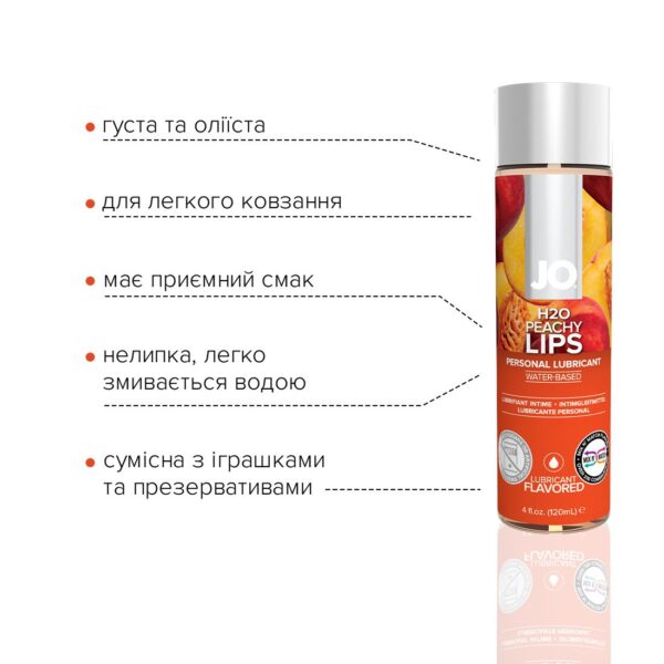 Змазка на водній основі JO H2O — Peachy Lips (120 мл) без цукру, рослинний гліцерин - Зображення 3