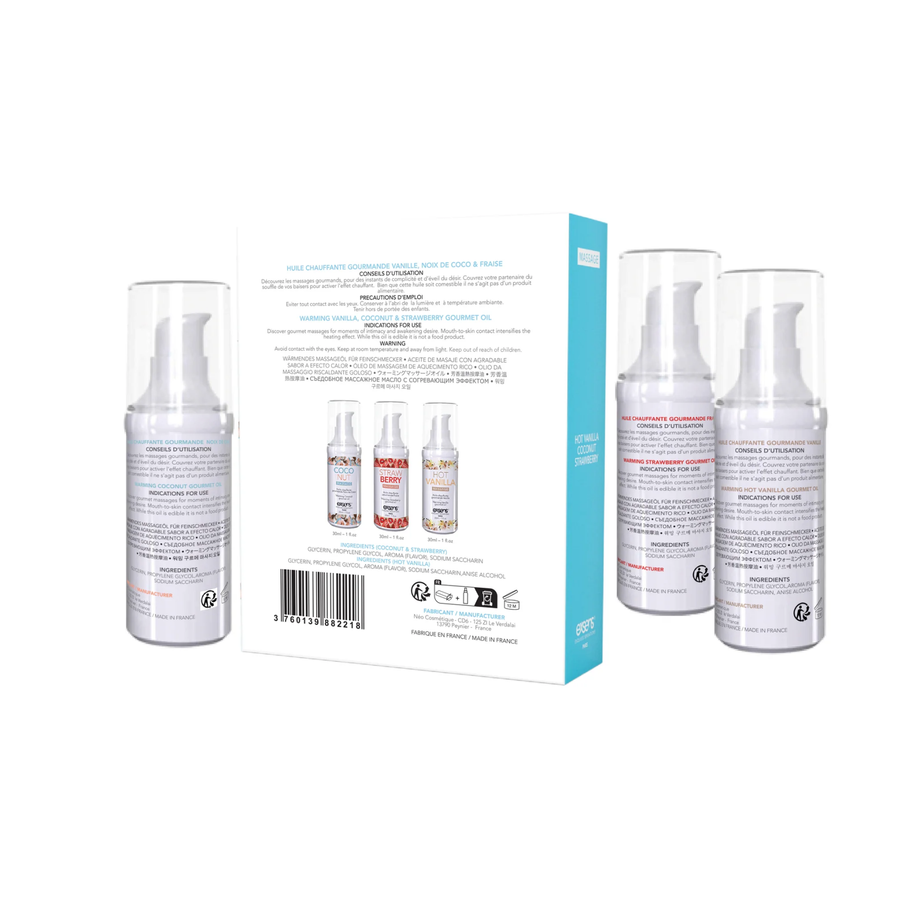 Набір розігрівальних масажних олій EXSENS Lets Travel (3х30 мл): кокос, полуниця і ваніль - Зображення 2