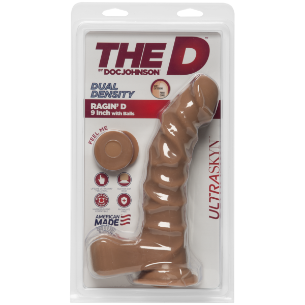 Фалоімітатор Doc Johnson The D - Ragin D - 9 Inch With Balls - ULTRASKYN - Caramel, діаметр 5,1 см - Зображення 2