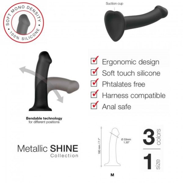 Насадка для страпону Strap-On-Me Mono Density Dildo Violet M, діам. 3,3 см, одношаровий силікон, гну - Зображення 5
