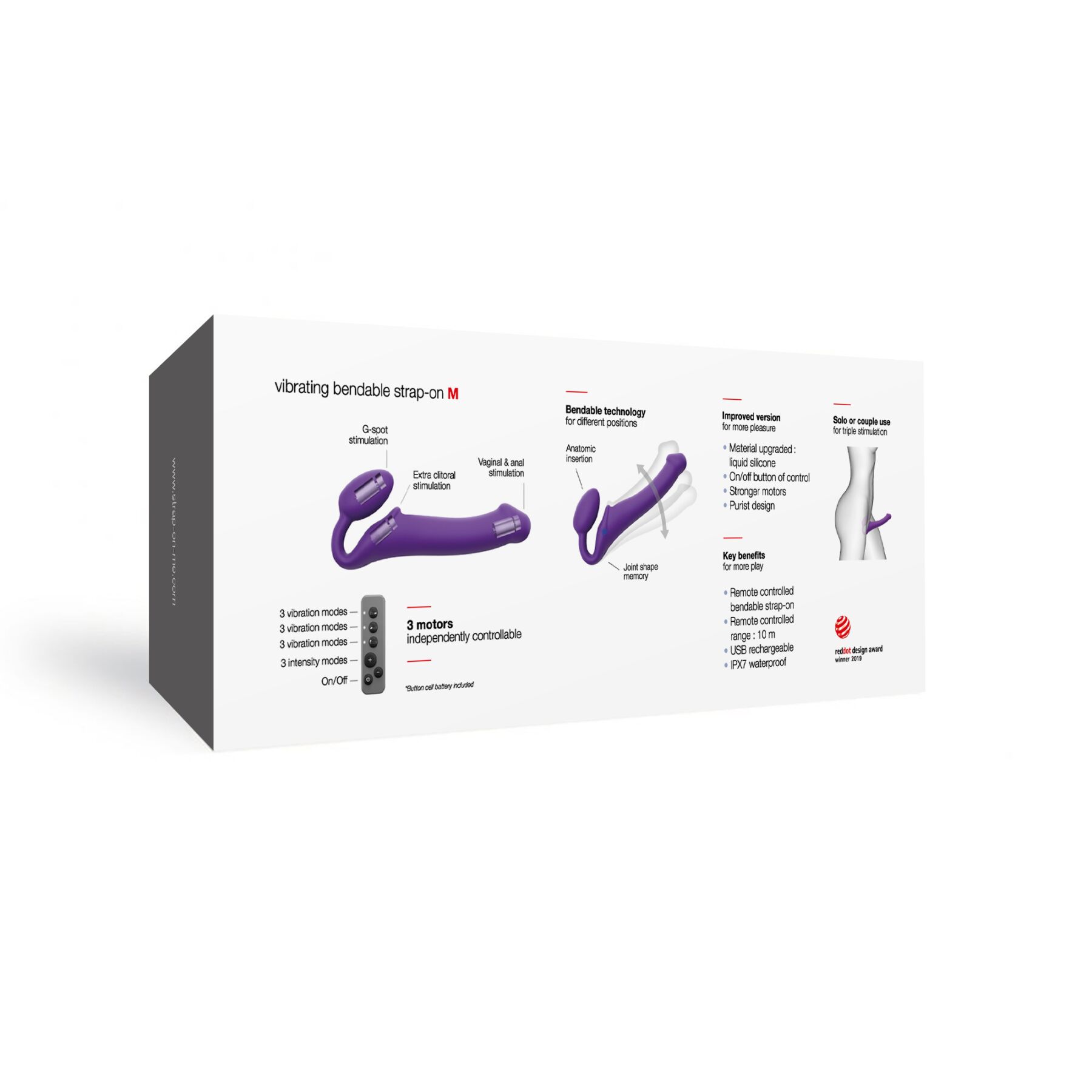 Безремінний страпон з вібрацією Strap-On-Me Vibrating Violet M, діаметр 3,8 см, пульт ДК, регульований - Зображення 8