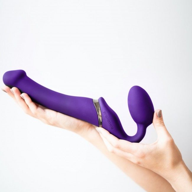 Безремінний страпон з вібрацією Strap-On-Me Vibrating Violet M, діаметр 3,8 см, пульт ДК, регульований - Зображення 9