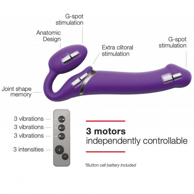 Безремінний страпон з вібрацією Strap-On-Me Vibrating Violet M, діаметр 3,8 см, пульт ДК, регульований - Зображення 3