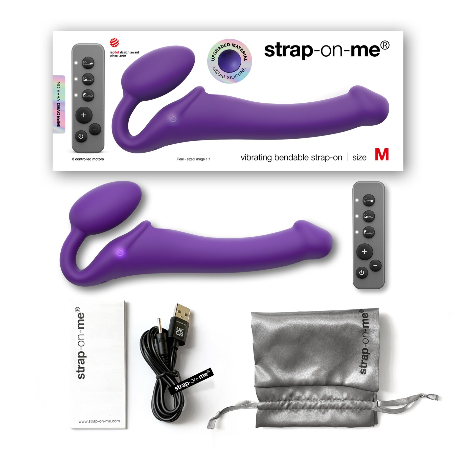 Безремінний страпон з вібрацією Strap-On-Me Vibrating Violet M, діаметр 3,8 см, пульт ДК, регульований - Зображення 6