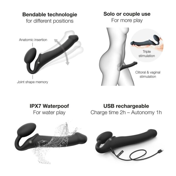 Безремінний страпон з вібрацією Strap-On-Me Vibrating Black L, діаметр 3,7см, пульт ДК, регульований - Зображення 3