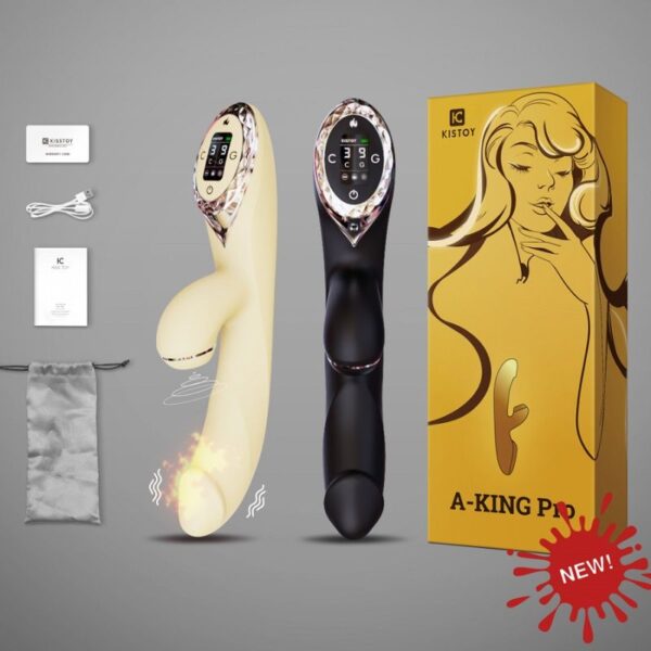 Вакуумний вібратор-кролик з підігрівом KISSTOY A-King Pro Yellow, з LED-екраном - Зображення 5