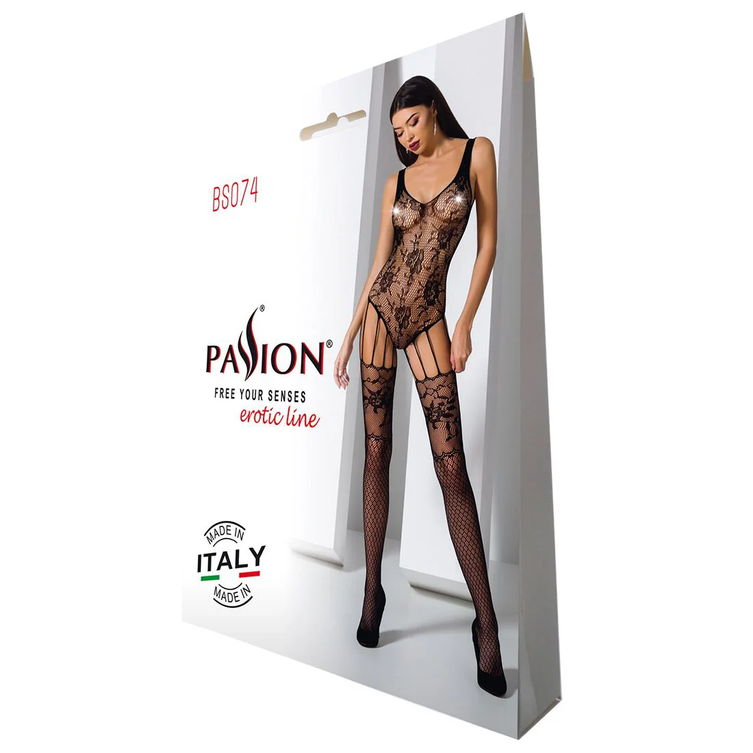 Ажурний бодістокінг з імітацією панчіх Passion BS074 black - Зображення 6