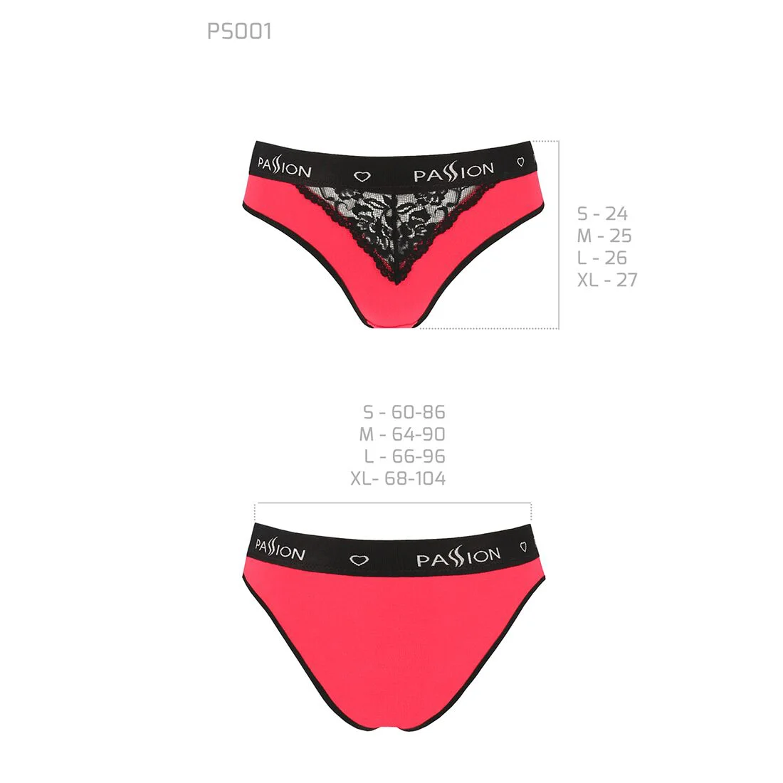 Трусики з широкою резинкою і мереживом Passion PS001 PANTIES XL, red-black - Зображення 5