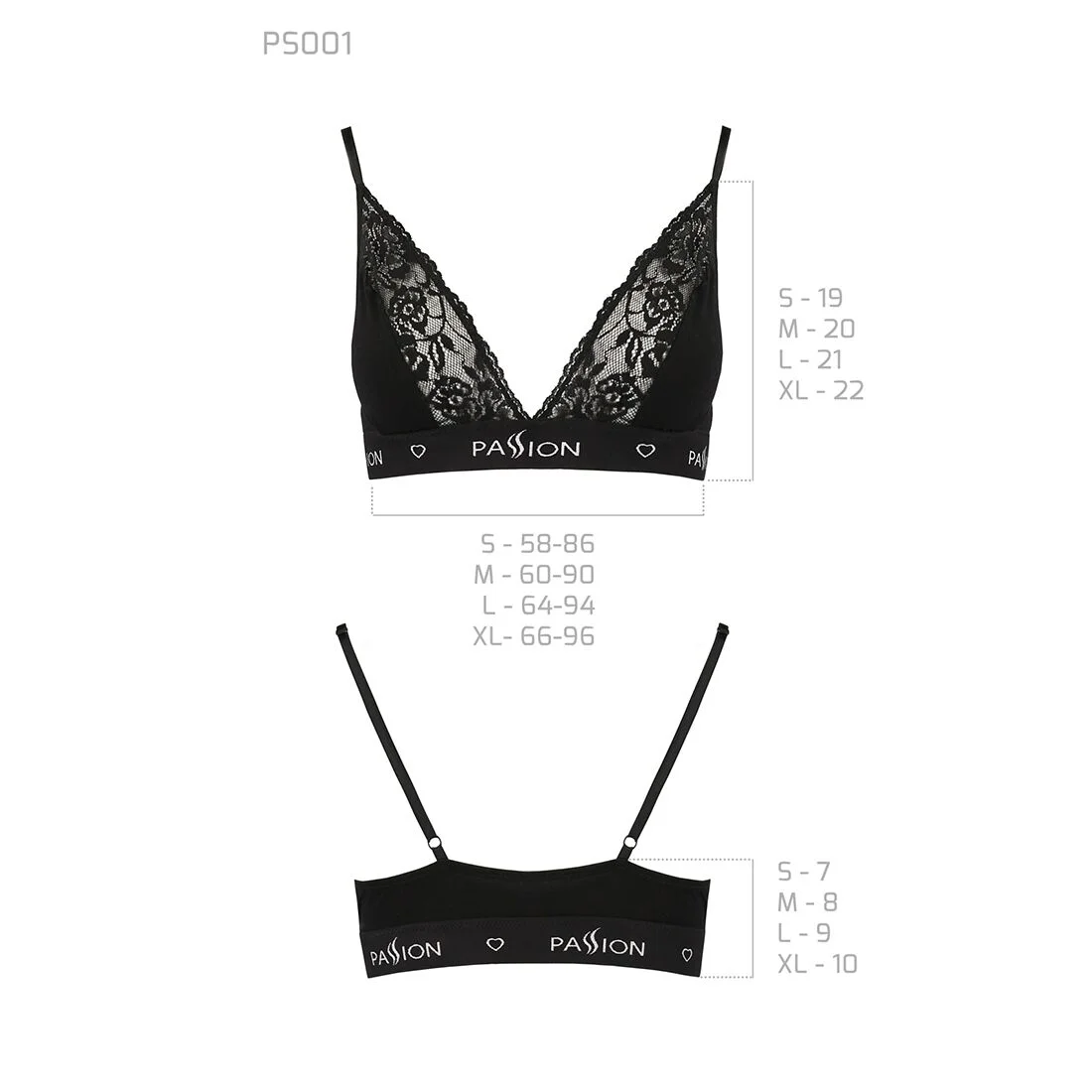 Еластичний топ з мереживом Passion PS001, чорний, розмір L - Зображення 6