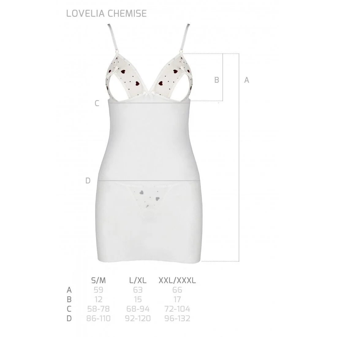 Сорочка з вирізами на грудях, стрінги Passion LOVELIA CHEMISE XXL/XXXL, white - Зображення 7