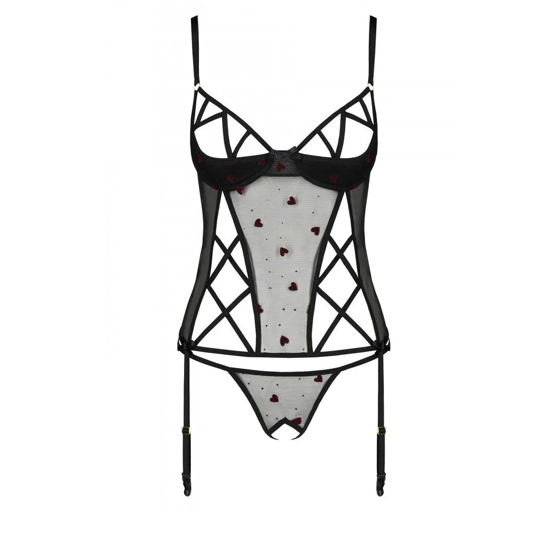 Корсет з підв'язками, стрінги Passion LOVELIA CORSET L/XL, black - Зображення 5