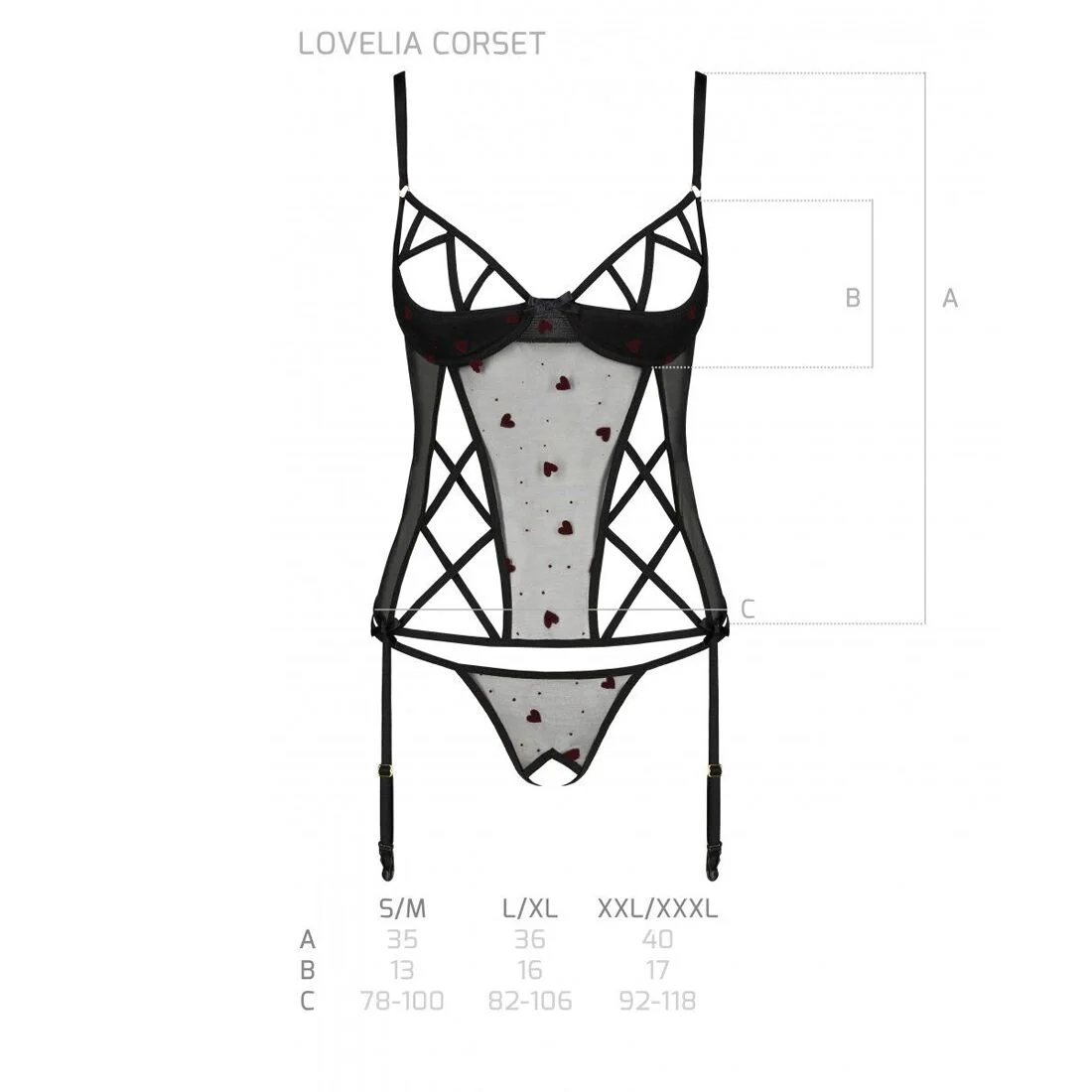 Корсет з підв'язками, стрінги Passion LOVELIA CORSET XXL/XXXL, black - Зображення 7