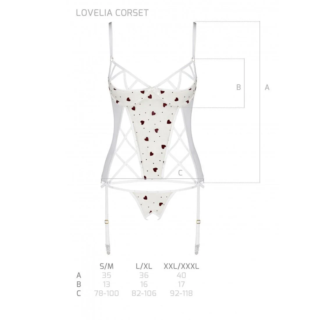 Корсет з підв'язками, стрінги Passion LOVELIA CORSET L/XL, white - Зображення 7