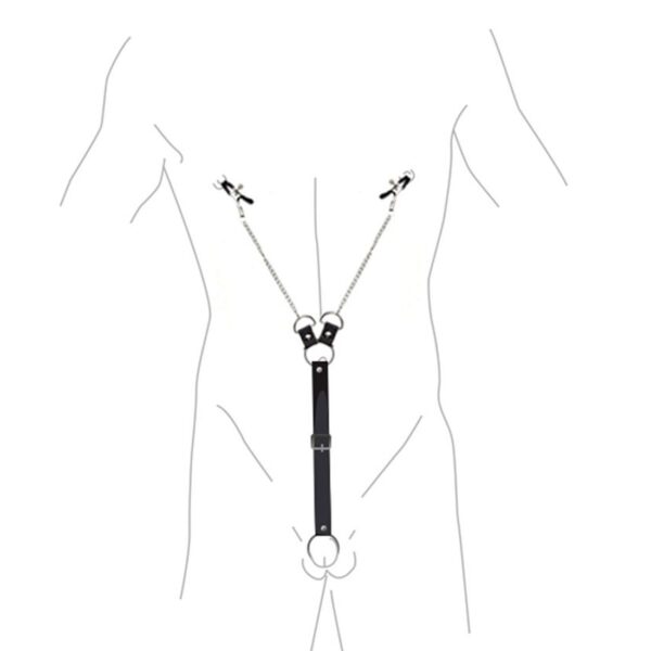 Затискачі для сосків з фіксацією на пенісі Art of Sex – Nipple Clamps for Men, екошкіра - Зображення 3