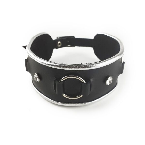 Ошейник из натуральной кожи со стразами и кольцом Art of Sex -  Collar Ring - Зображення 2