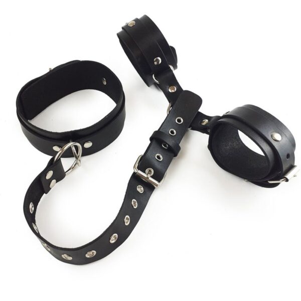 Фіксатори для шиї та рук Art of Sex - Bondage Set з натуральної шкіри, колір чорний - Зображення 4