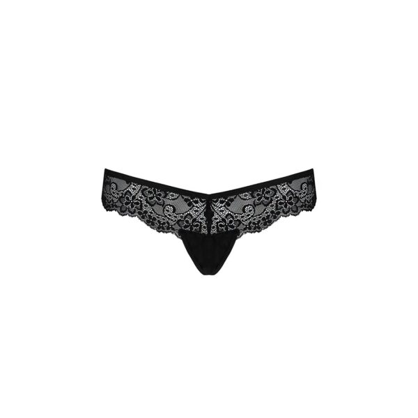 Мереживні трусики-танга з атласним бантиком Passion NAJA THONG S/M, black - Зображення 5