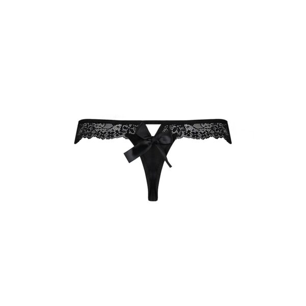 Мереживні трусики-танга з атласним бантиком Passion NAJA THONG XXL/XXXL, black - Зображення 6