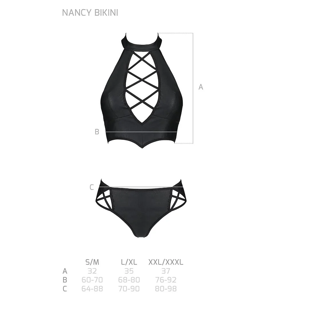 Комплект з еко-шкіри Passion NANACY BIKINI XXL/XXXL, black, бра та трусики з імітацією шнурівки - Зображення 7