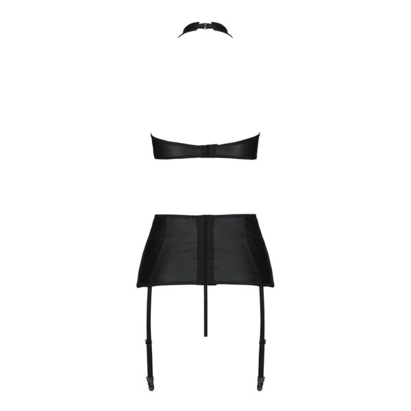 Комплект з еко-шкіри з імітацією шнурівки Passion NANCY SET L/XL black топ, трусики, пояс для панчіх - Зображення 4