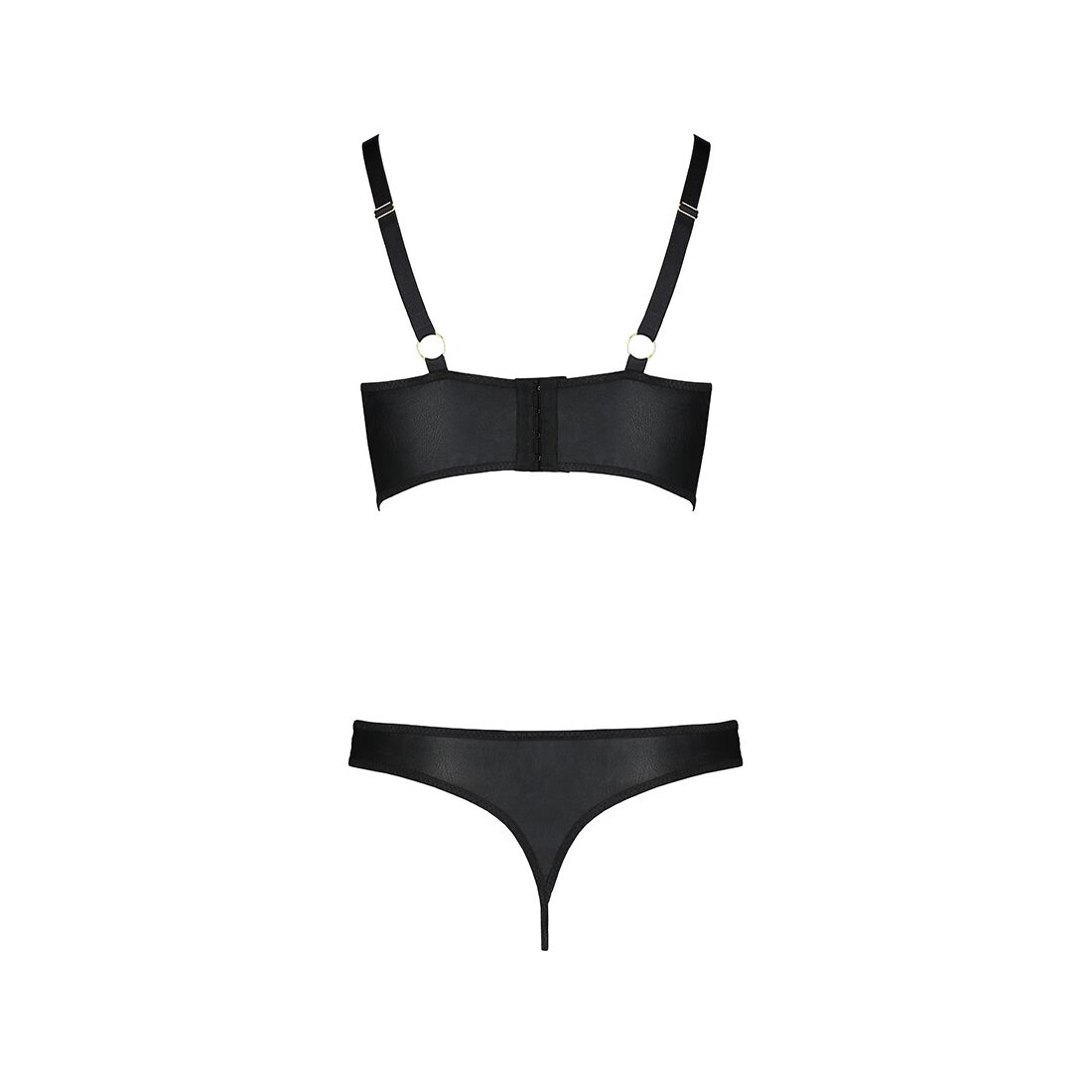 Комплект з екошкіри з люверсами та ремінцями Passion MALWIA BIKINI XXL/XXXL, black, бра та трусики - Зображення 4
