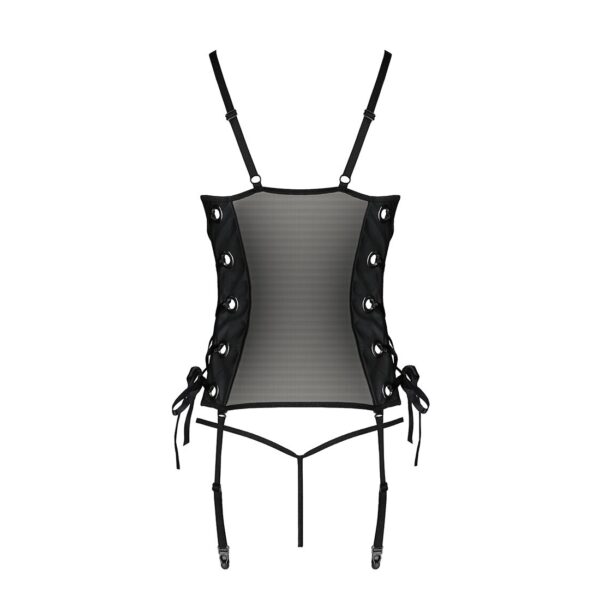 Сітчастий корсет з люверсами та знімними пажами Passion MALWIA CORSET L/XL black, екошкіра, стрінги - Зображення 6