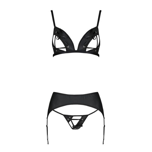 Комплект з екошкіри Passion MILEY SET L/XL, black, трусики, бюстгальтер, пояс для панчіх - Зображення 3