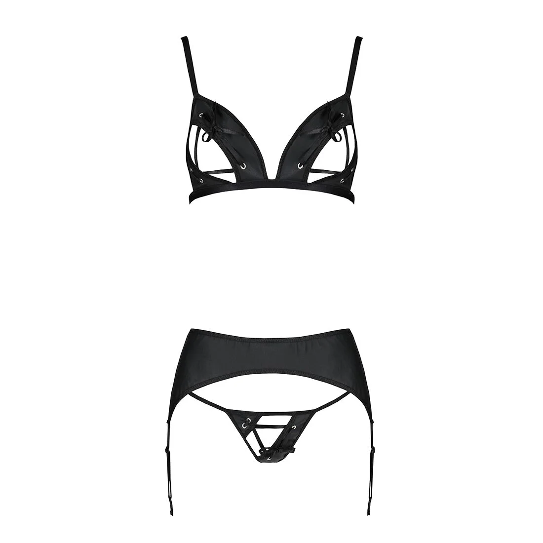 Комплект з екошкіри Passion MILEY SET S/M, black, трусики, бюстгальтер, пояс для панчіх - Зображення 3