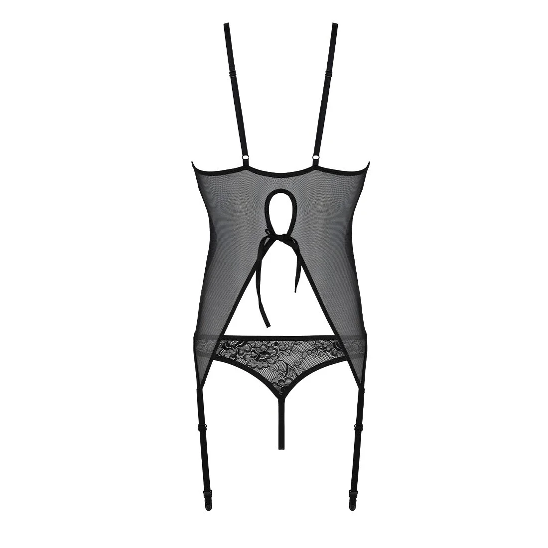 Корсет із пажами, трусики з ажурним декором та відкритим кроком Passion URSULA CORSET XXL/XXXL black - Зображення 5
