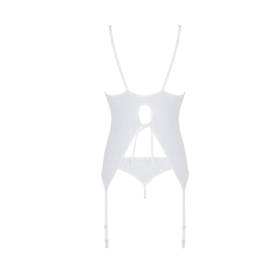 Корсет із пажами, трусики з ажурним декором та відкритим кроком Passion URSULA CORSET XXL/XXXL white - Зображення 4