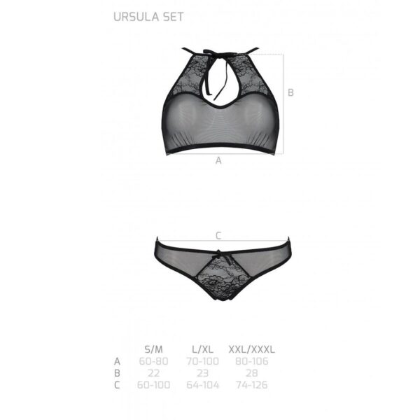 Комплект: бра, трусики з ажурним декором та відкритим кроком Passion URSULA SET S/M, black - Зображення 5