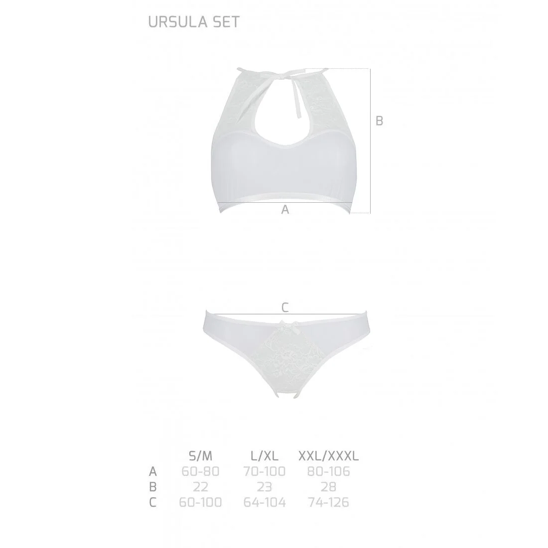 Комплект: бра, трусики з ажурним декором та відкритим кроком URSULA SET L/XL, white - Зображення 5