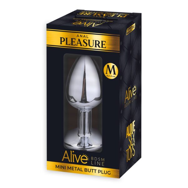 Металева анальна пробка з кристалом Alive Mini Metal Butt Plug White M - Зображення 2