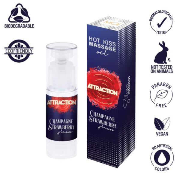 Їстівна масажна олія MAI Attraction Champagne Strawberry Hot Kiss (50 мл) - Зображення 3