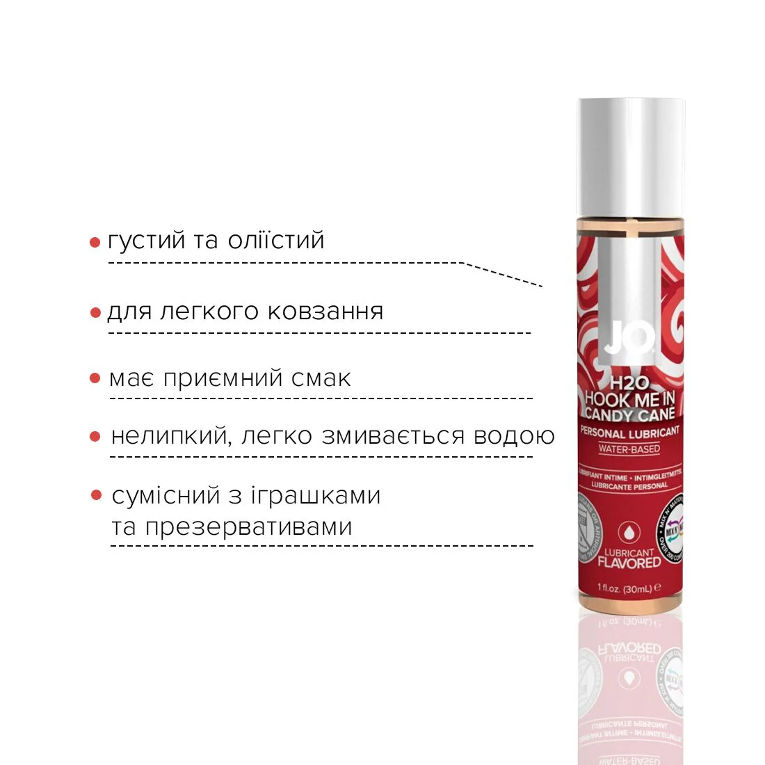 Лубрикант на водній основі JO H2O – Candy Cane без цукру, рослинний гліцерин (30 мл) - Зображення 3