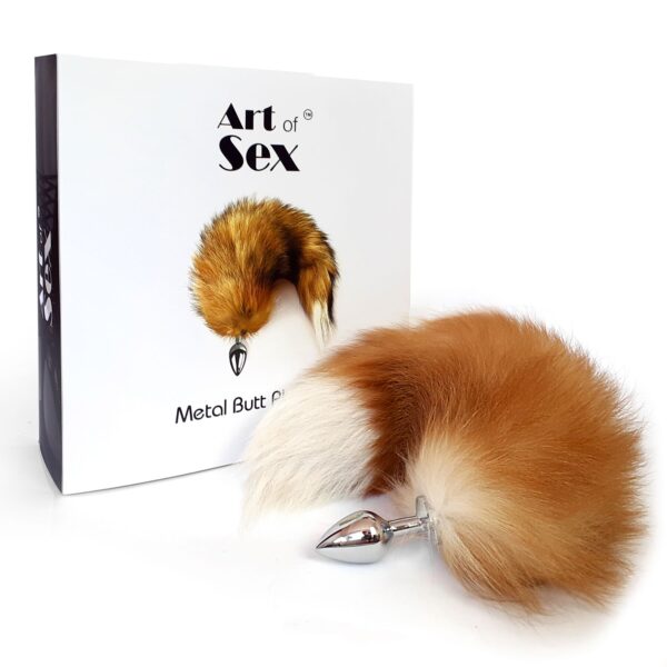 Металева анальна пробка з хвостом із натурального хутра Art of Sex size M Red fox - Зображення 5