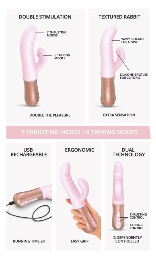 Подвійний пульсатор-кролик Love To Love SASSY BUNNY - BABY PINK - Зображення 6