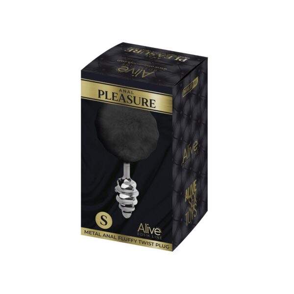 Металева анальна пробка Кролячий хвостик Alive Fluffy Twist Plug S Black, діаметр 2,9 см - Зображення 3
