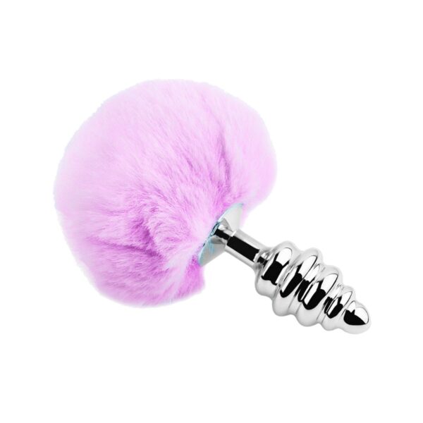 Металева анальна пробка Кролячий хвостик Alive Fluffy Twist Plug L Purple, діаметр 3,8 см - Зображення 2
