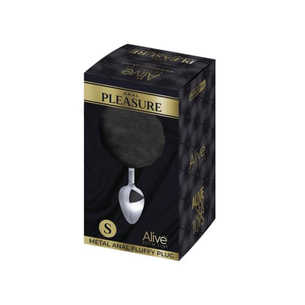 Металева анальна пробка Кролячий хвостик Alive Fluffy Plug S Black, діаметр 2,8 см - Зображення 2